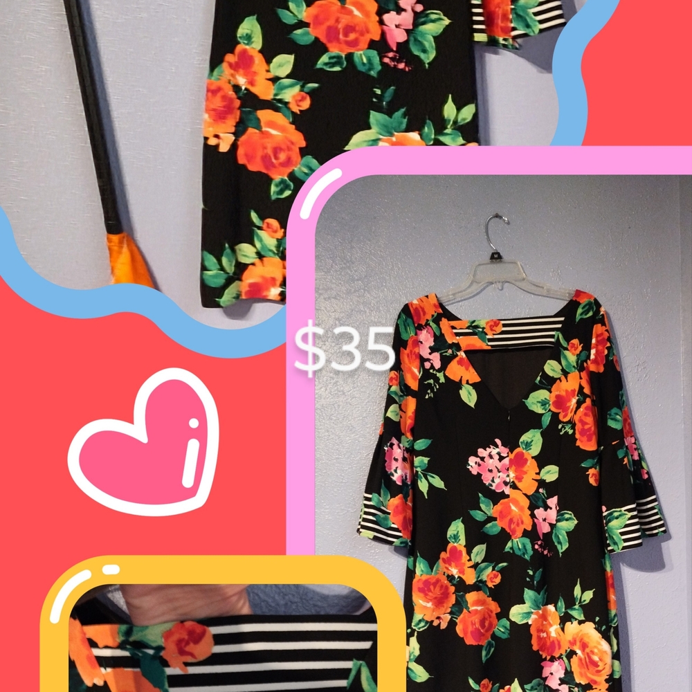 Floral V-Neck Dress with Bell Sleeves